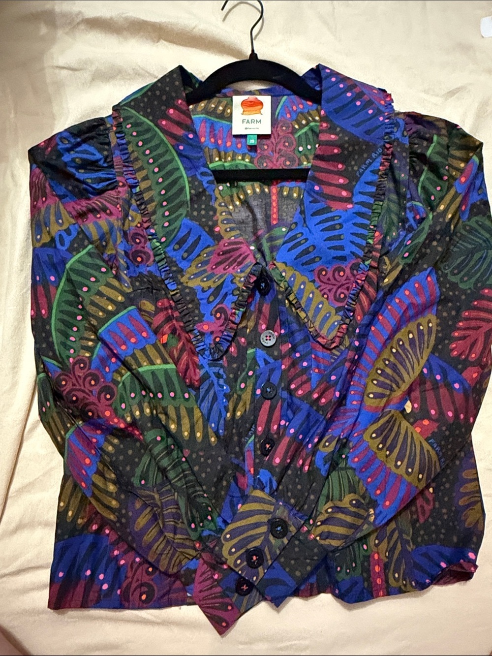 Farm Rio Black Midnight Island Peter Pan Collar Blouse XS